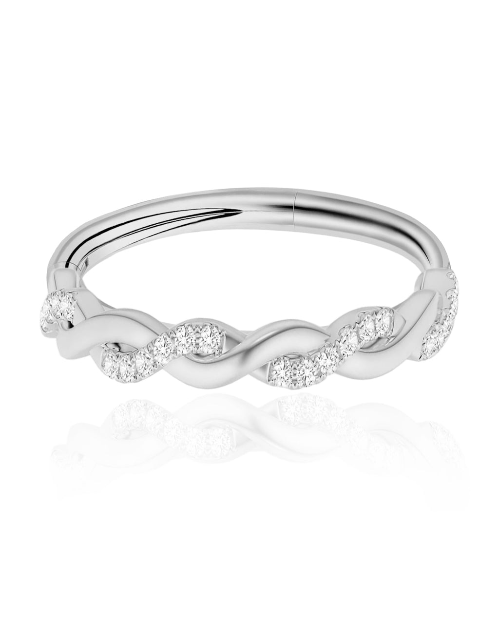 Glitz Criss Cross Crystal Eternity Hinged Segment Hoop Ring Clicker
