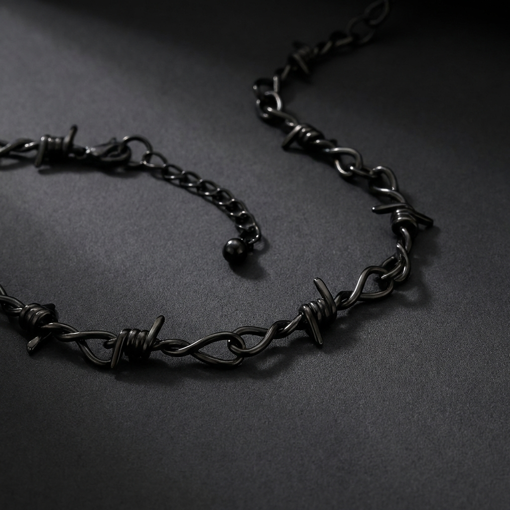 Black Barb Wire Stainless Steel Necklace