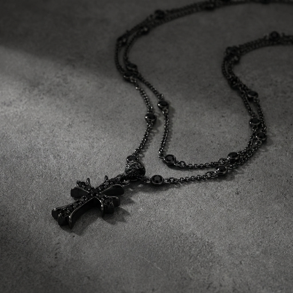 Onyx Cross Stainless Steel Necklace