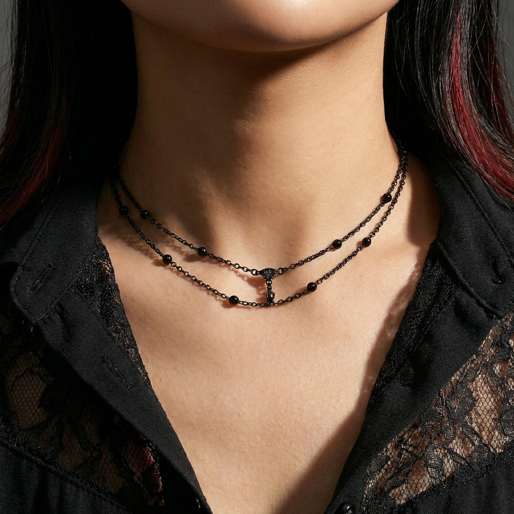 Shadow Bead Black Stainless Steel Chain Choker