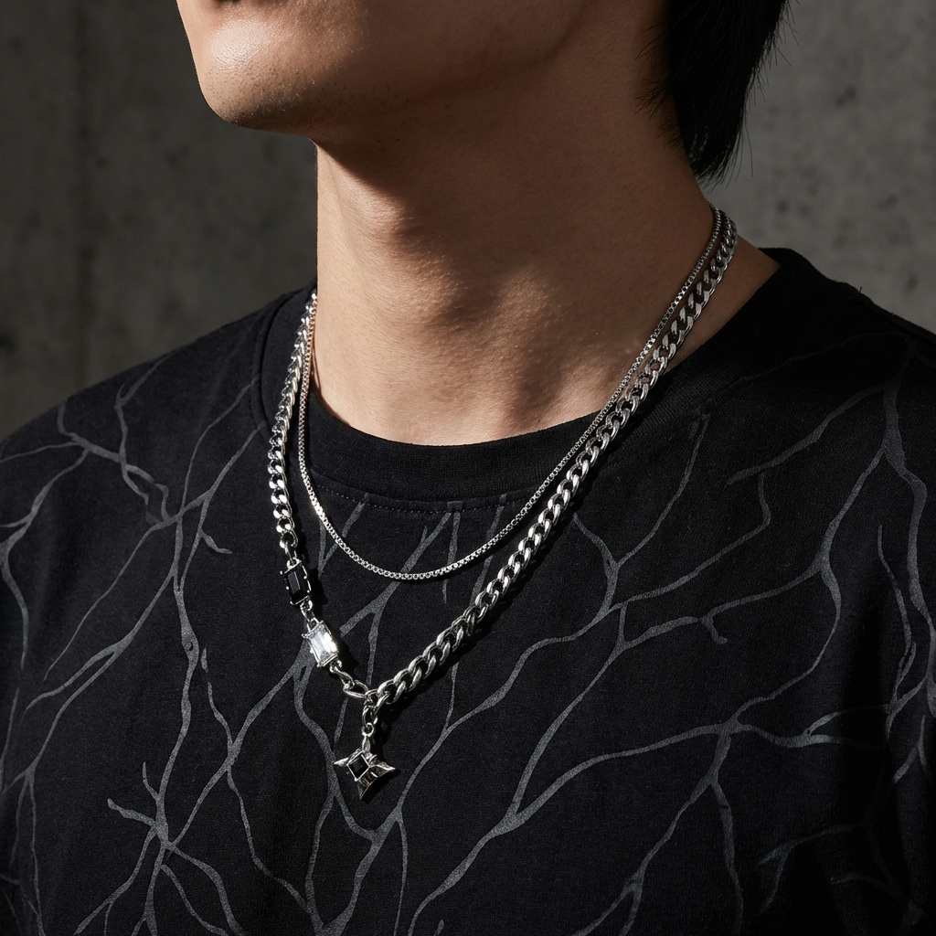 Sable Layered Black Stainless Steel Necklace