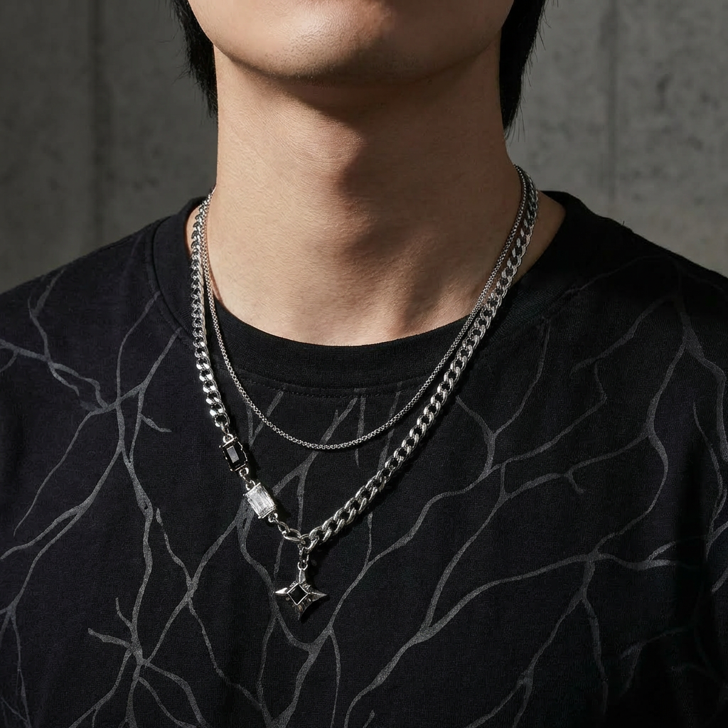 Sable Layered Black Stainless Steel Necklace