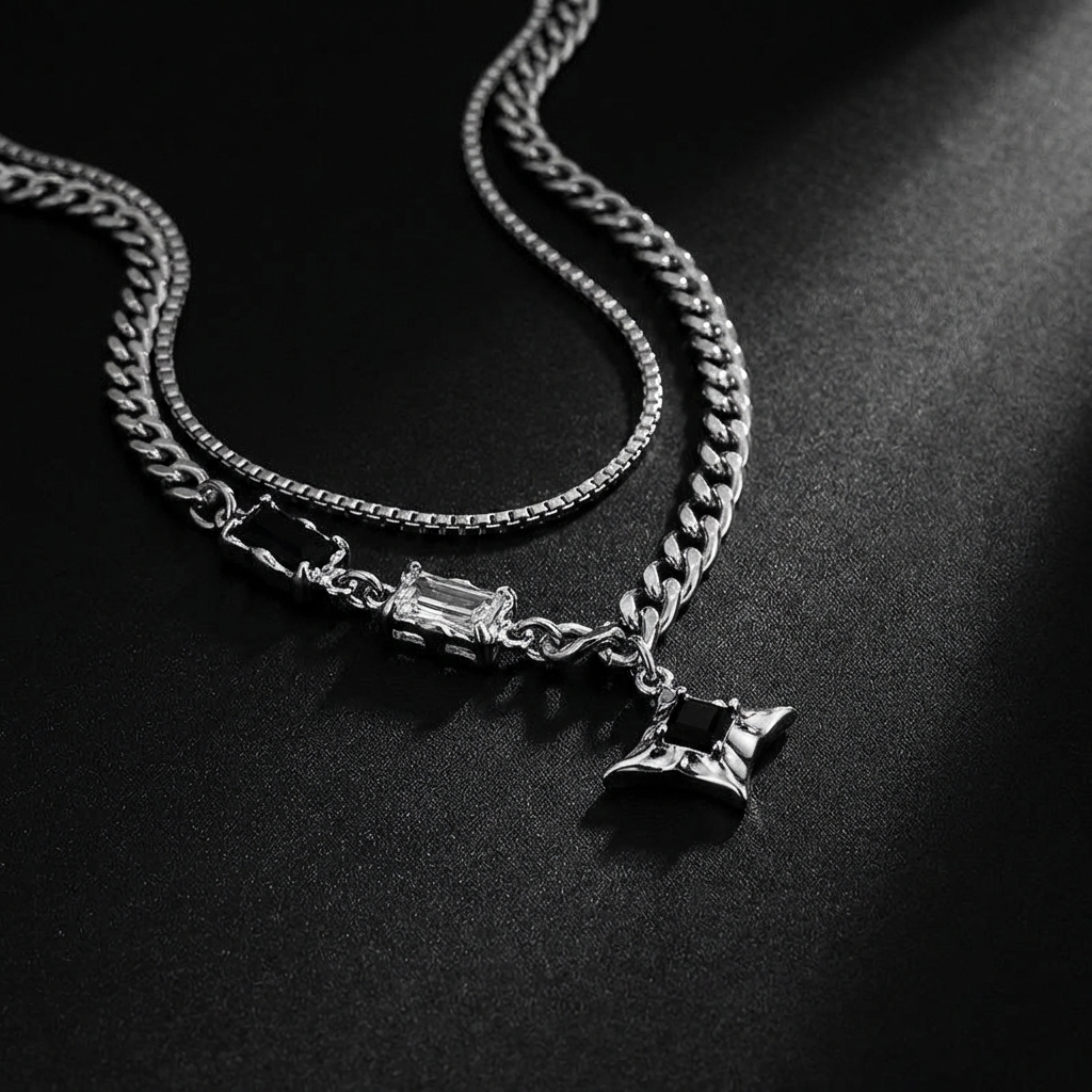 Sable Layered Black Stainless Steel Necklace