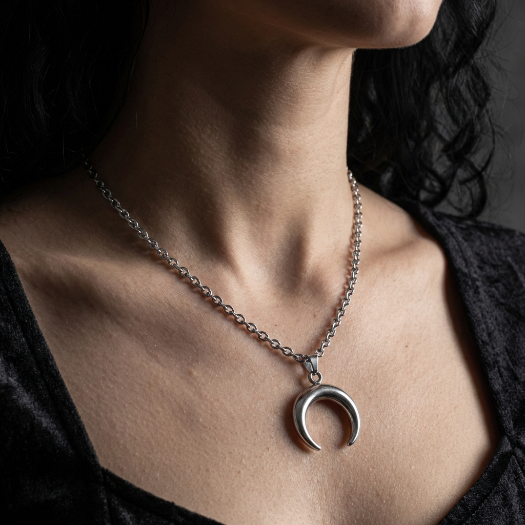 Crescent Moon Stainless Steel Necklace