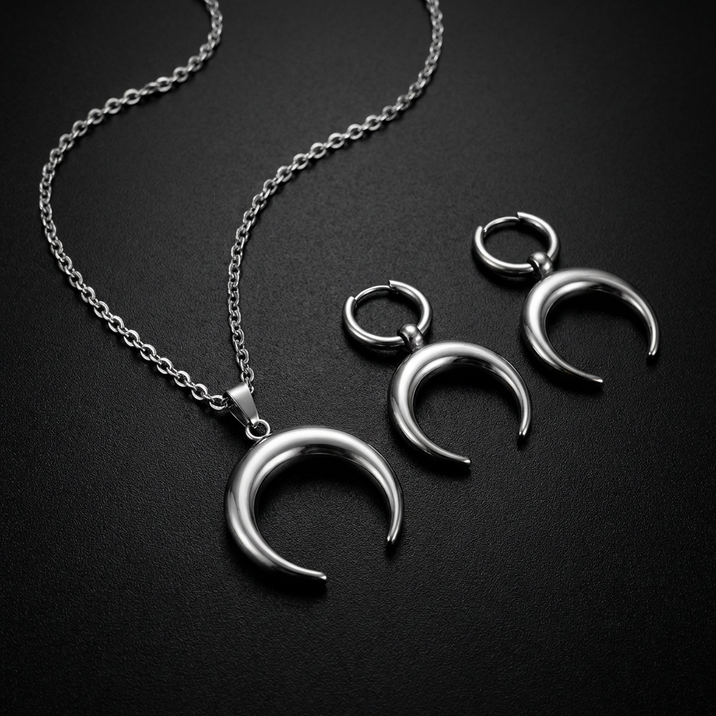 Crescent Moon Stainless Steel Necklace