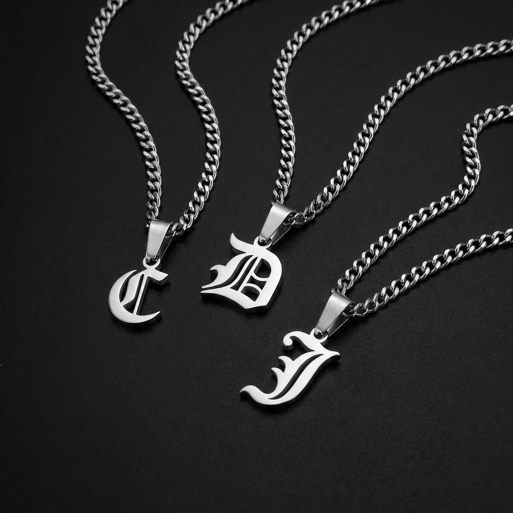 Custom Gothic Letter Stainless Steel Necklace