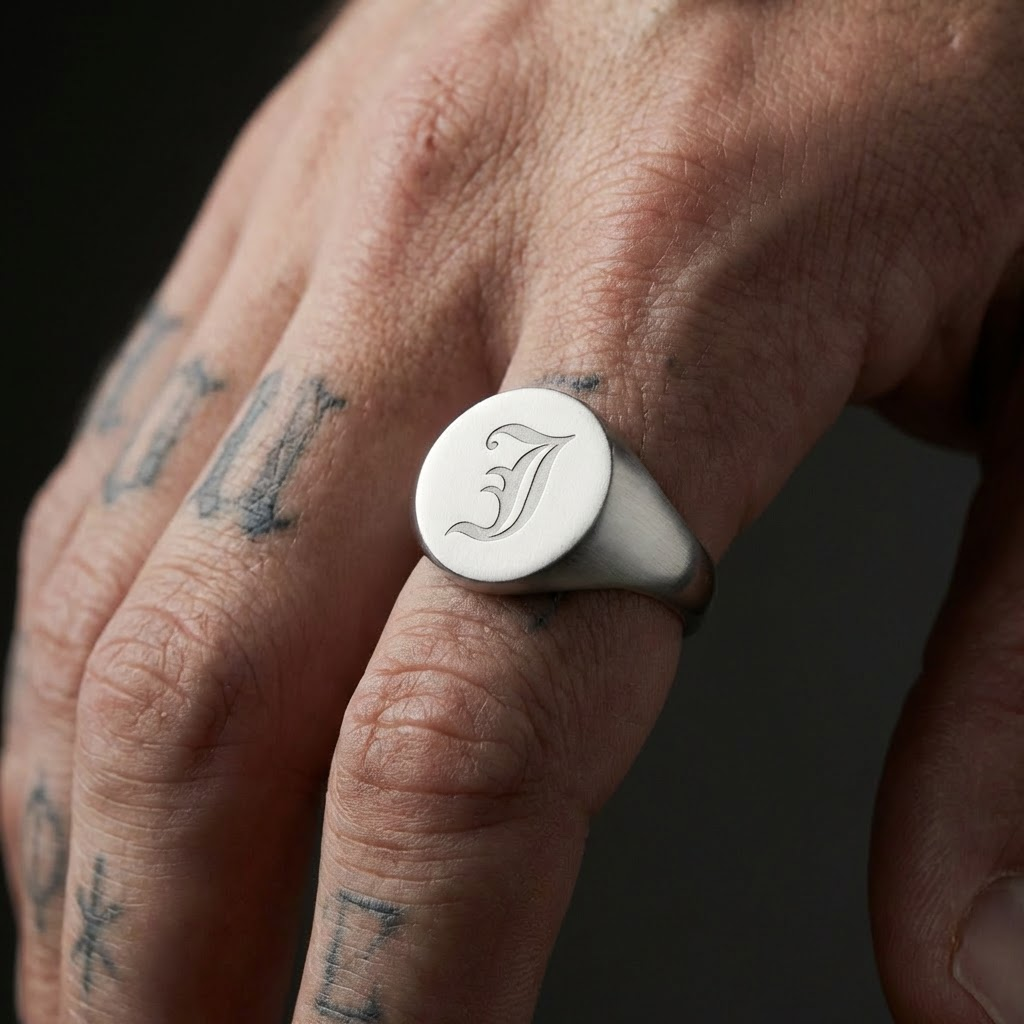 Custom Circle Signet Ring in Stainless Steel