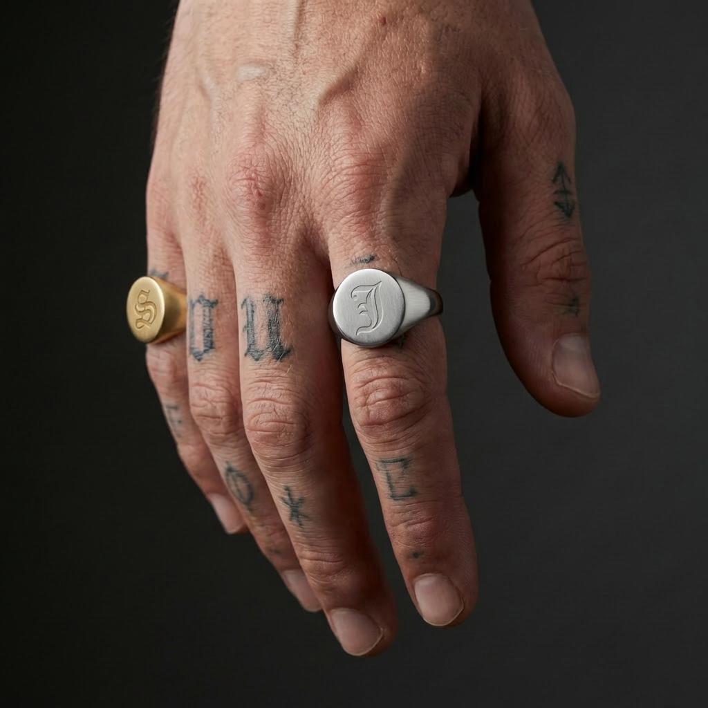 Custom Circle Signet Ring in Stainless Steel