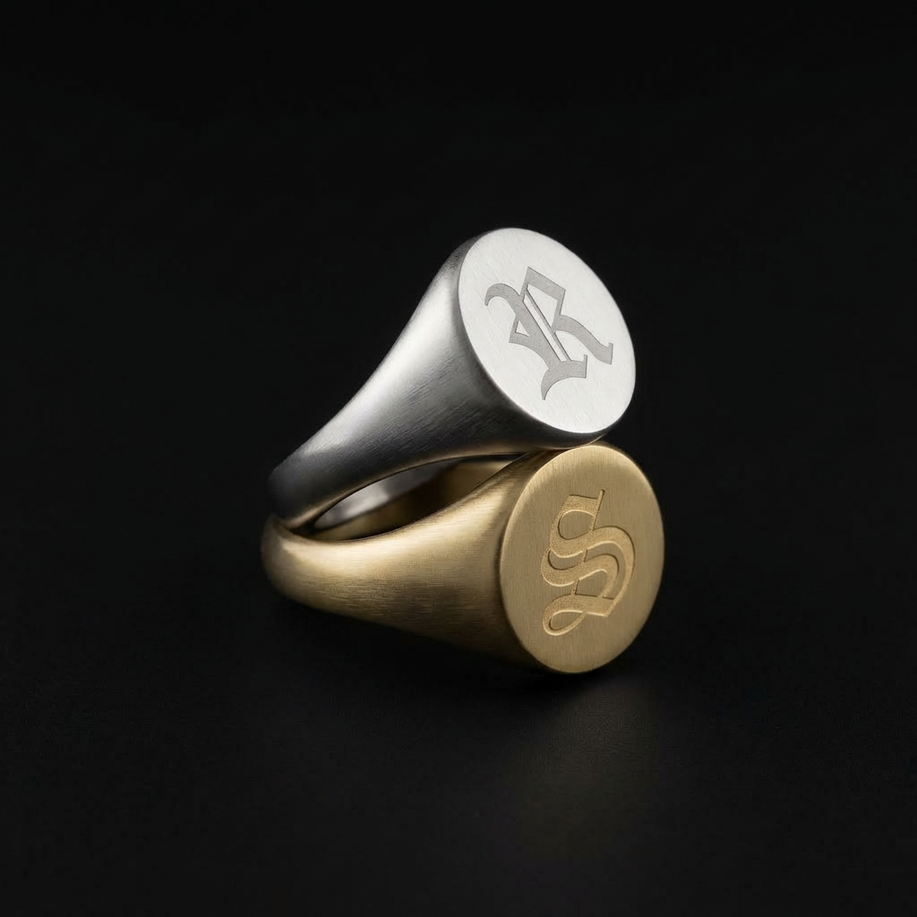 Custom Circle Signet Ring in Stainless Steel