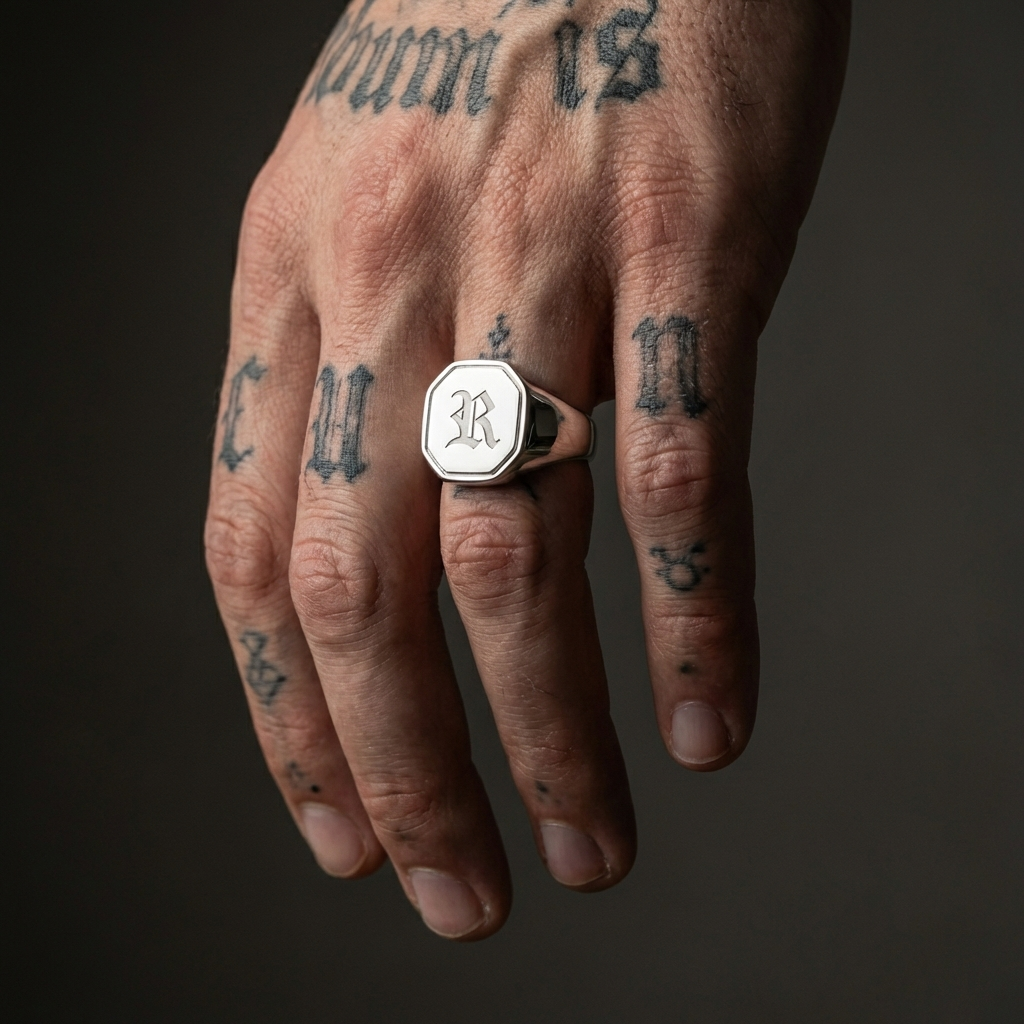 Custom Hex Signet Ring in Stainless Steel