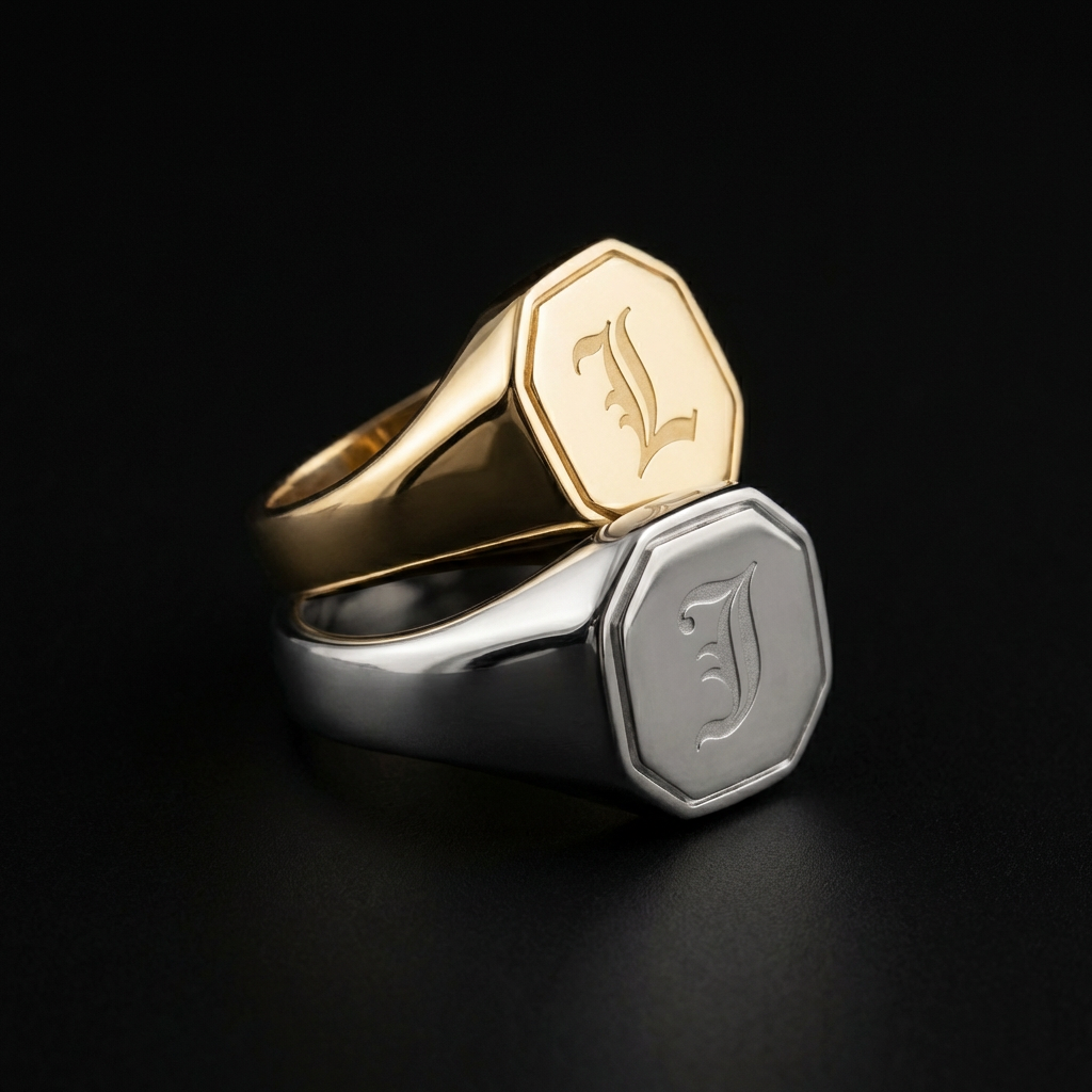 Custom Hex Signet Ring in Stainless Steel