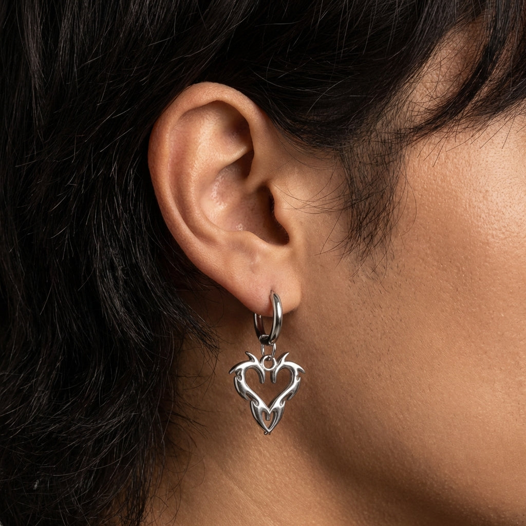 Barb Heart Stainless Steel Hoop Earrings