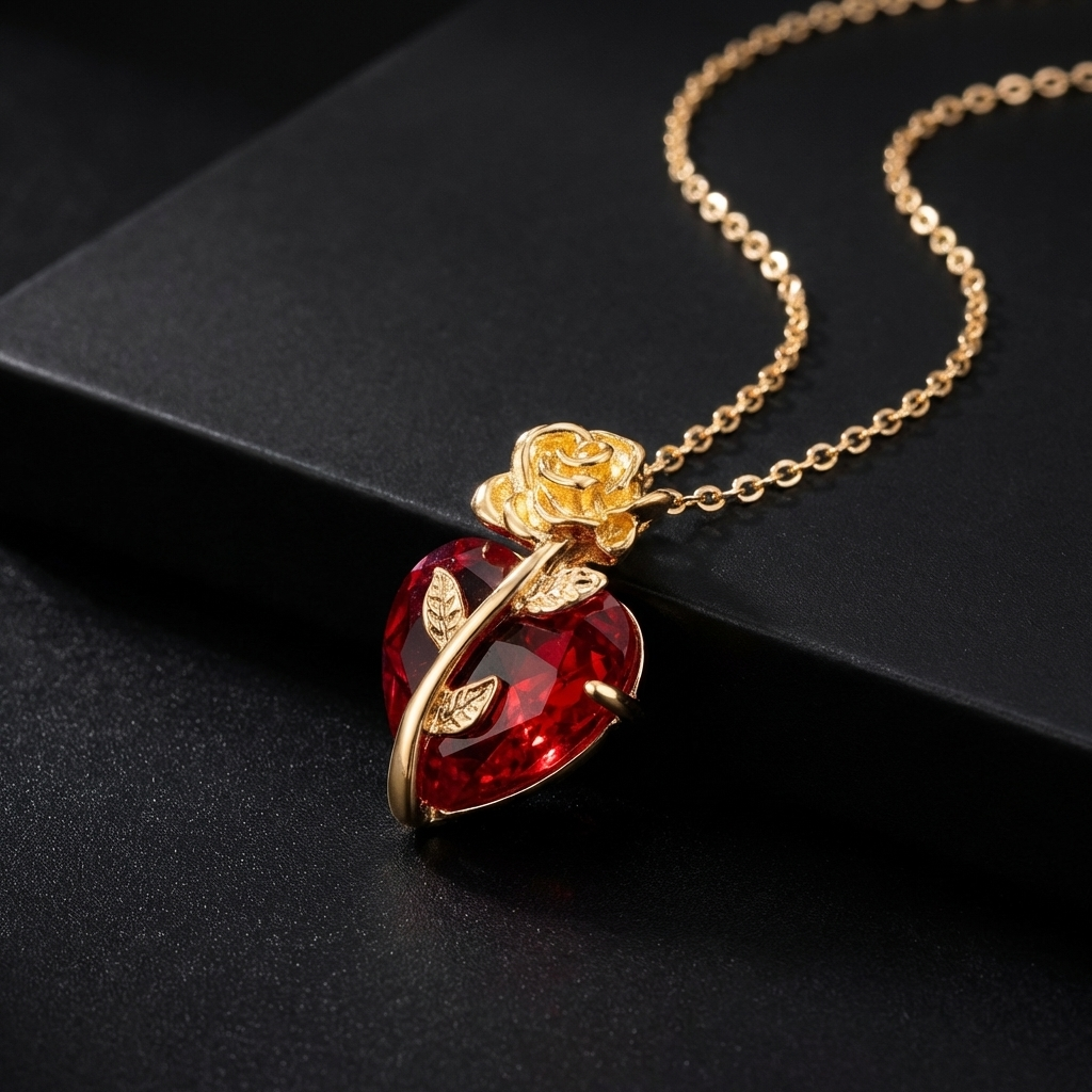Blood Rose Red Crystal Necklace