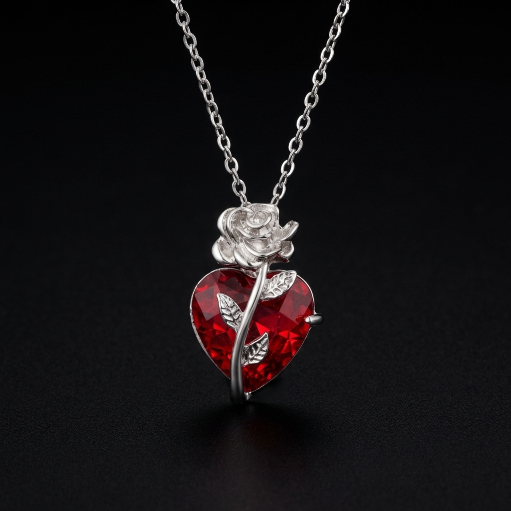 Blood Rose Red Crystal Necklace