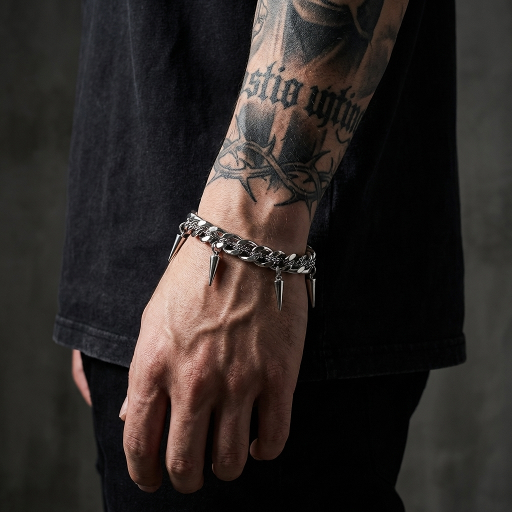 Spiked Cuban Link Stainless Steel Bracelet