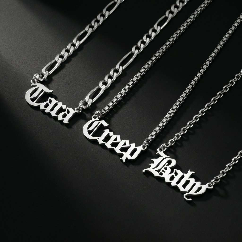 Custom Old English Stainless Steel Name Necklace