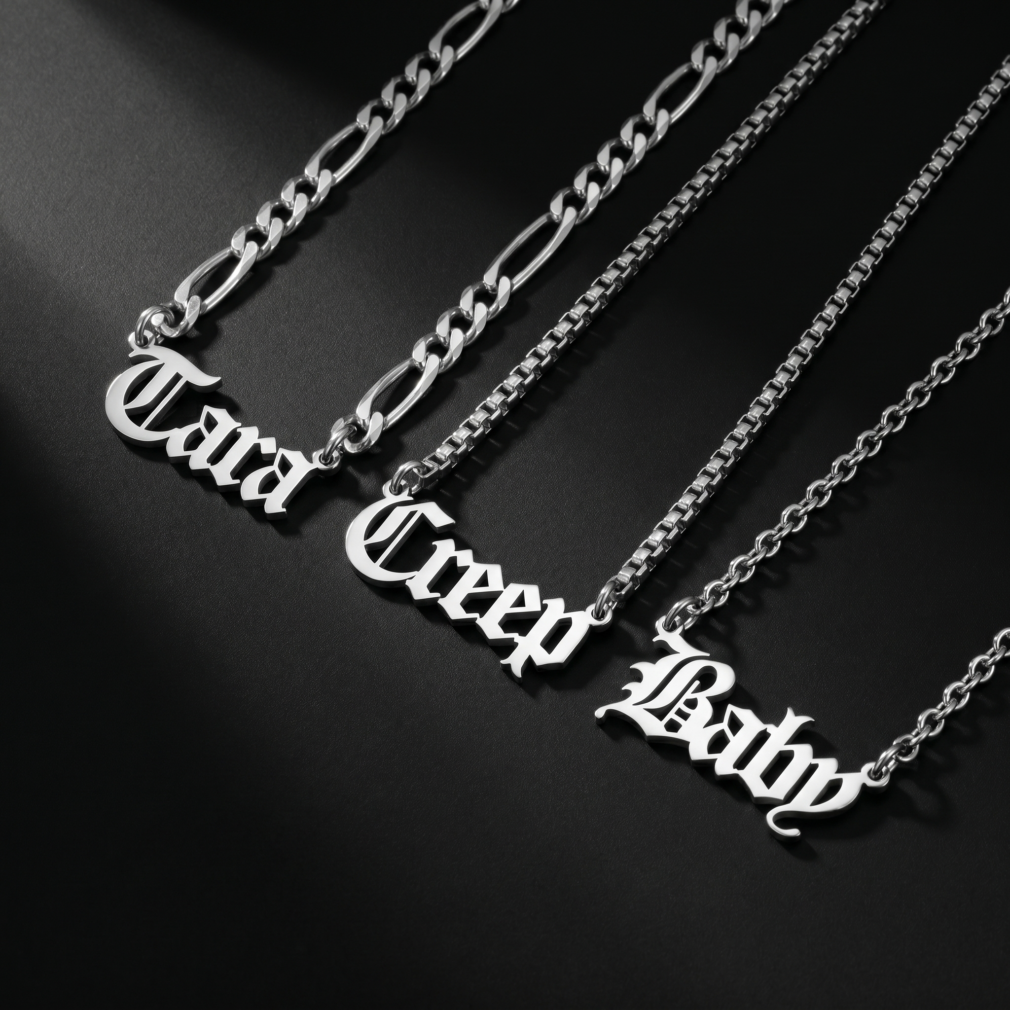 Custom Old English Stainless Steel Name Necklace