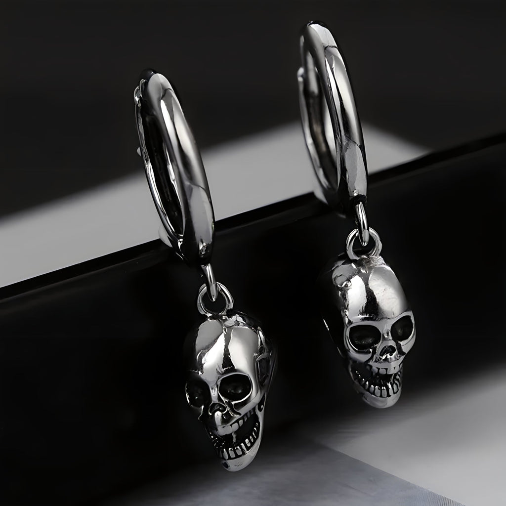Death Skull Stainless Steel Hoop Earrings