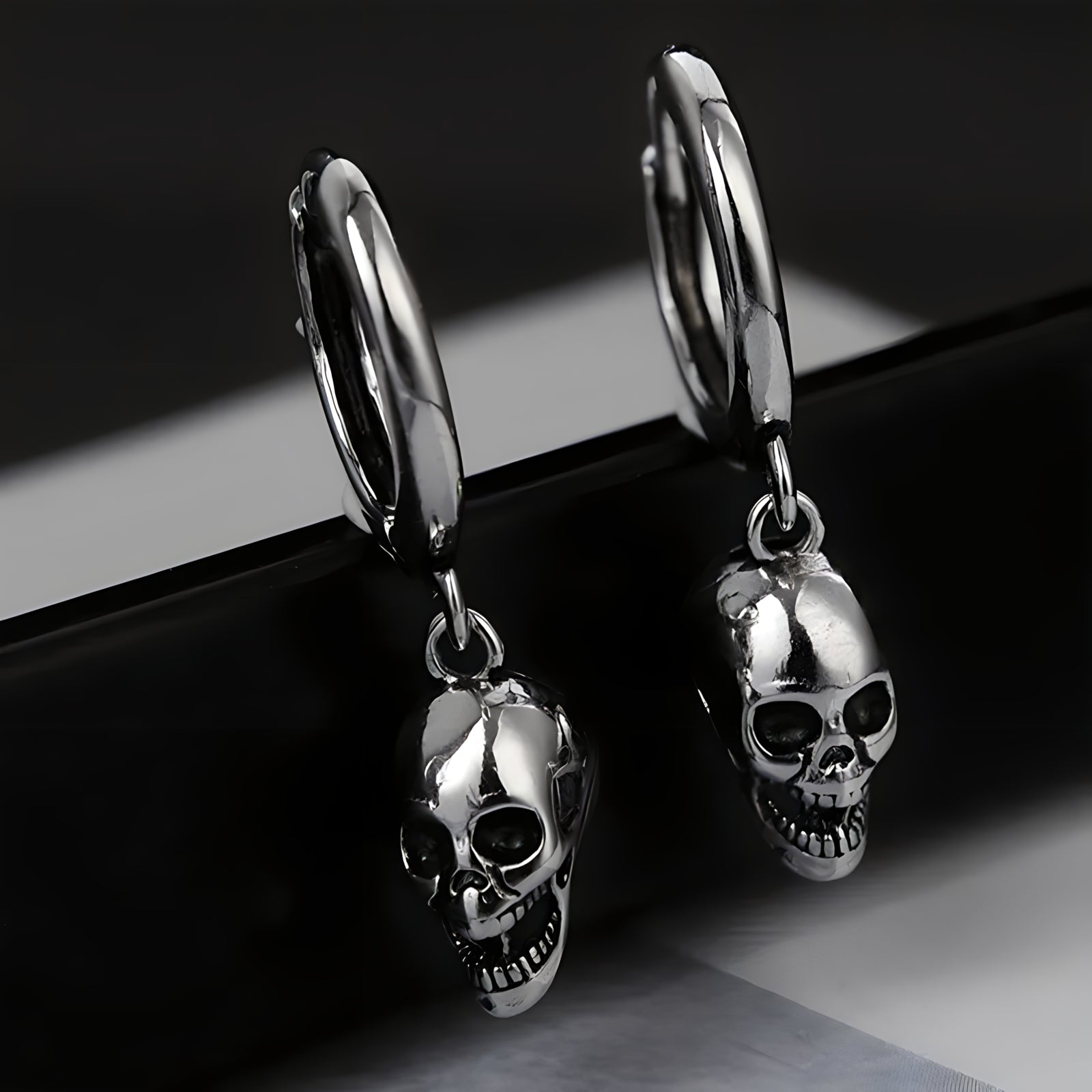 Death Skull Stainless Steel Hoop Earrings