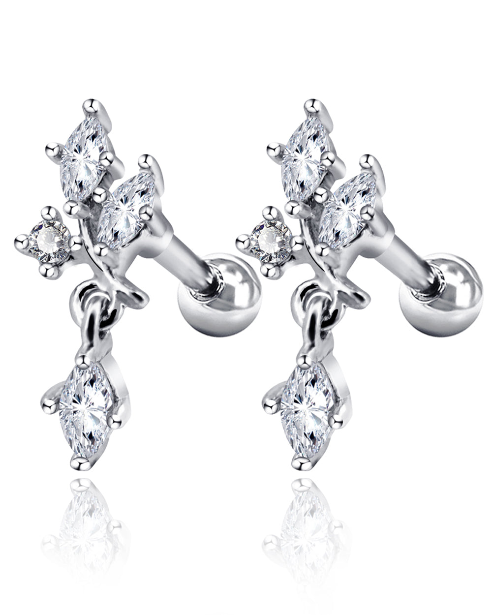 Gleam Crystal Leaf Drop Ear Piercing Earring Stud Set