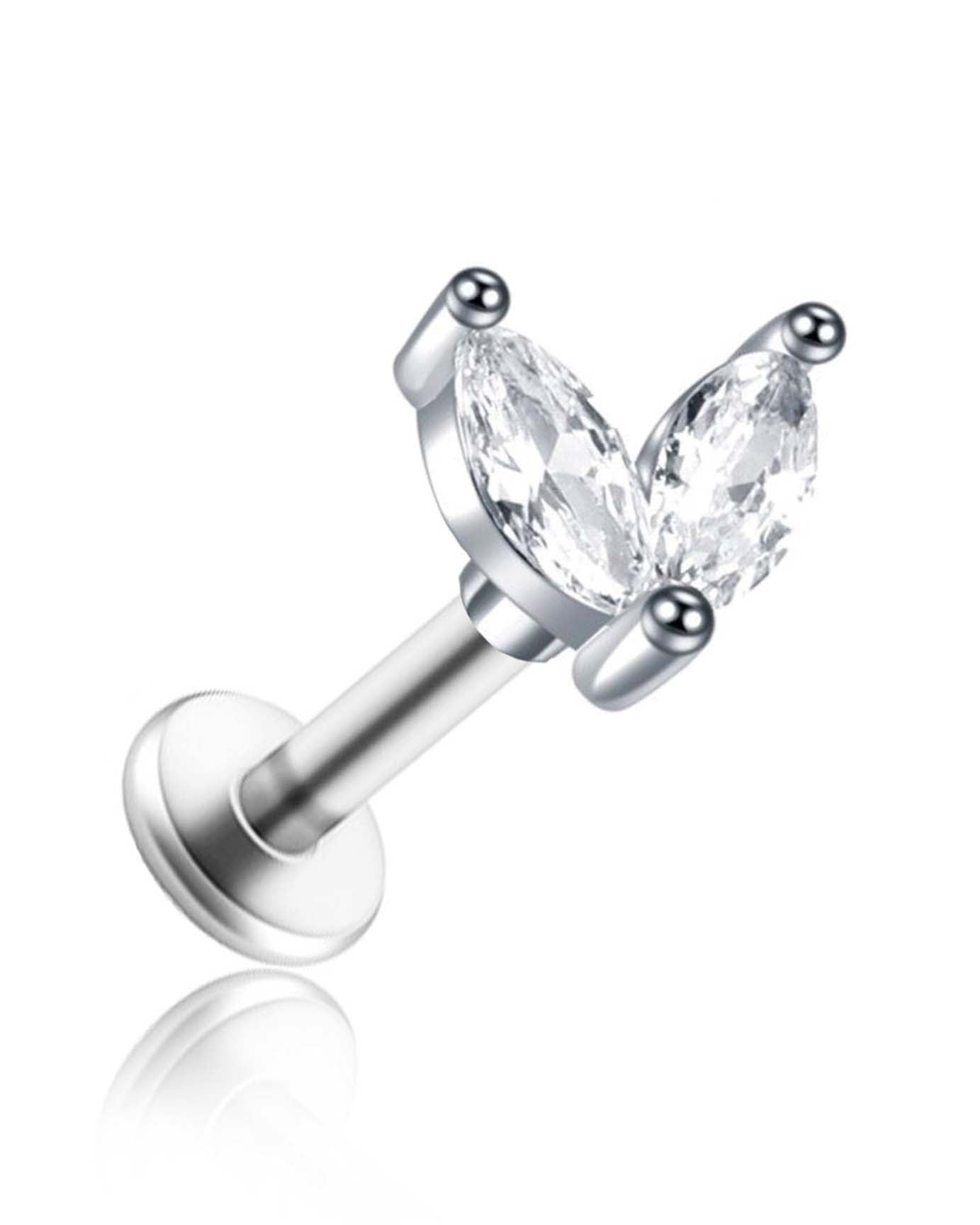 Mai Crystal Two Leaf Lotus Ear Piercing Stud