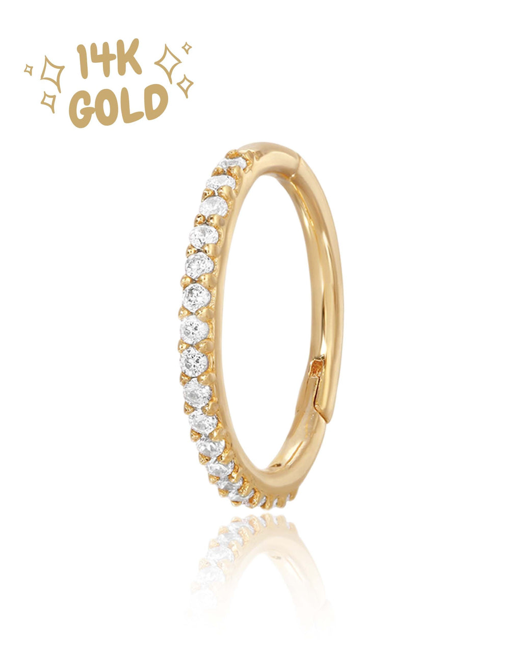 Luxe Crystal Pave 14K Gold Eternity Hinged Hoop Ring Clicker