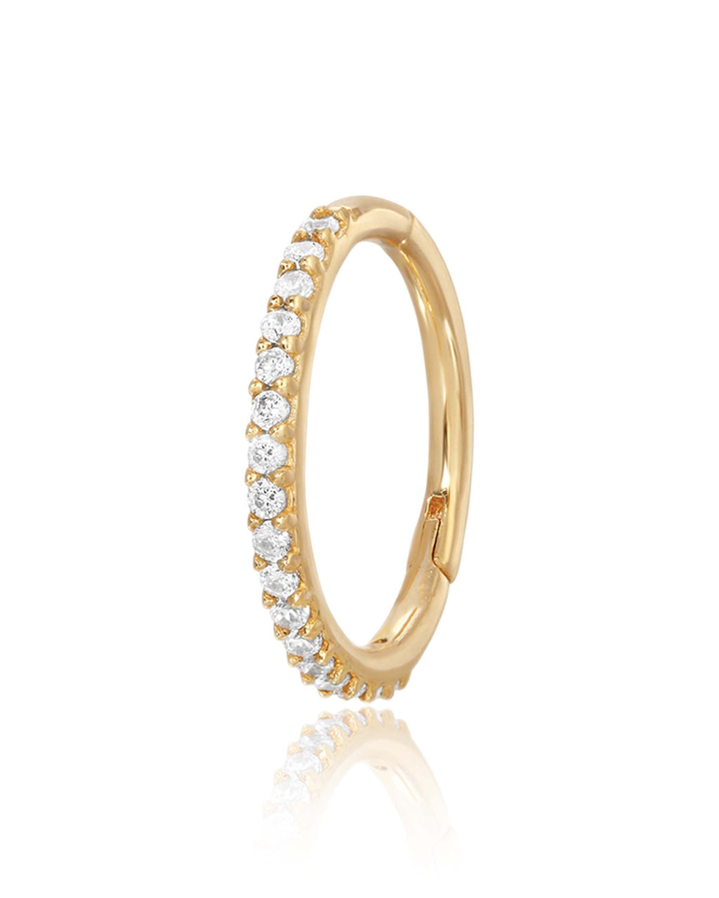Luxe Crystal Pave 14K Gold Eternity Hinged Hoop Ring Clicker
