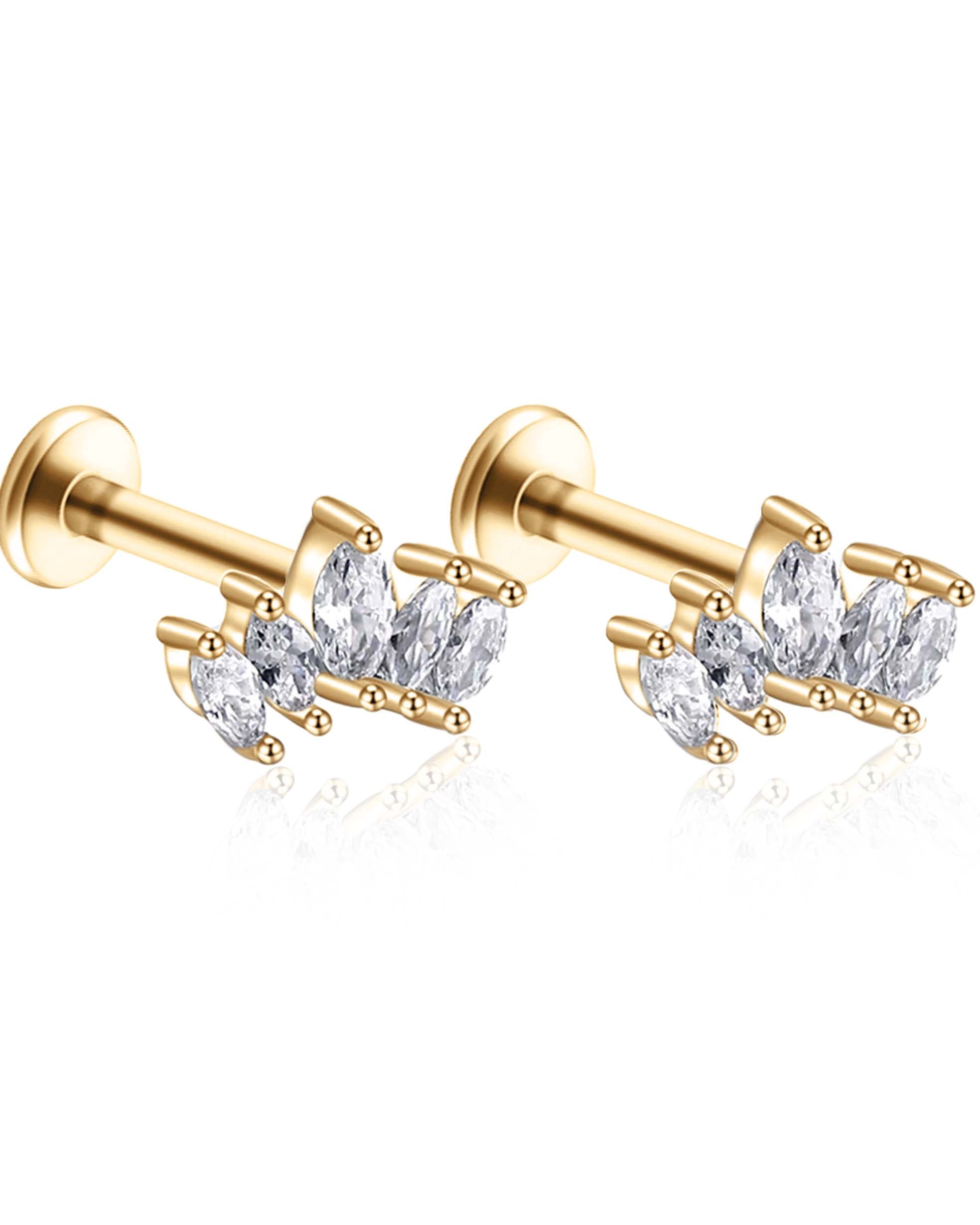 Mai Crystal Five Leaf Lotus Ear Piercing Earring Stud Set