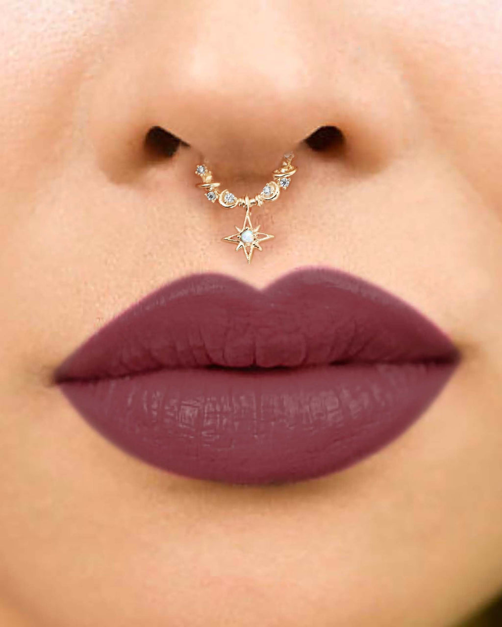 Eclipse Opal Celestial Star Dangle Daith Ear Piercing Ring Hoop Clicker