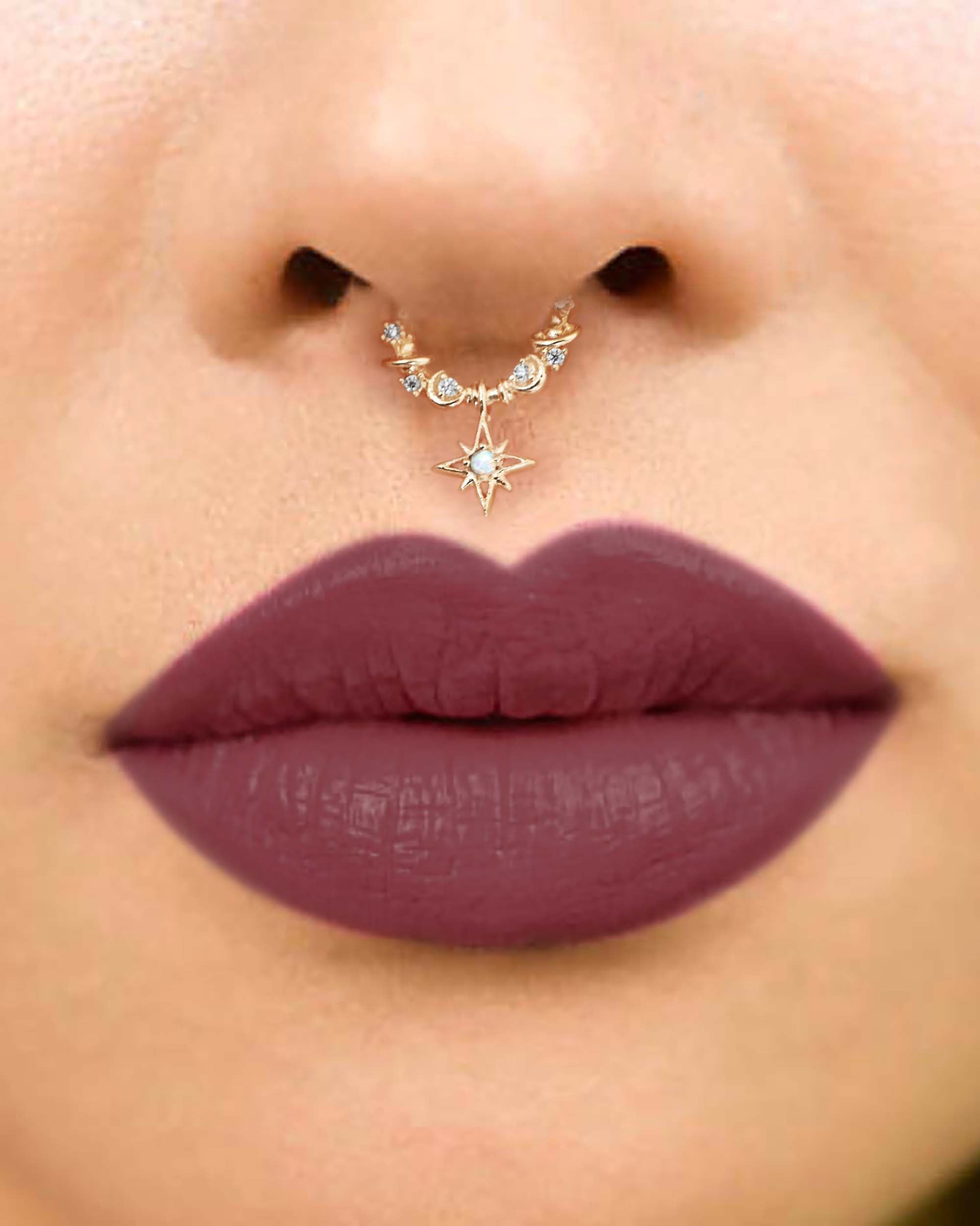 Eclipse Opal Celestial Star Dangle Daith Ear Piercing Ring Hoop Clicker