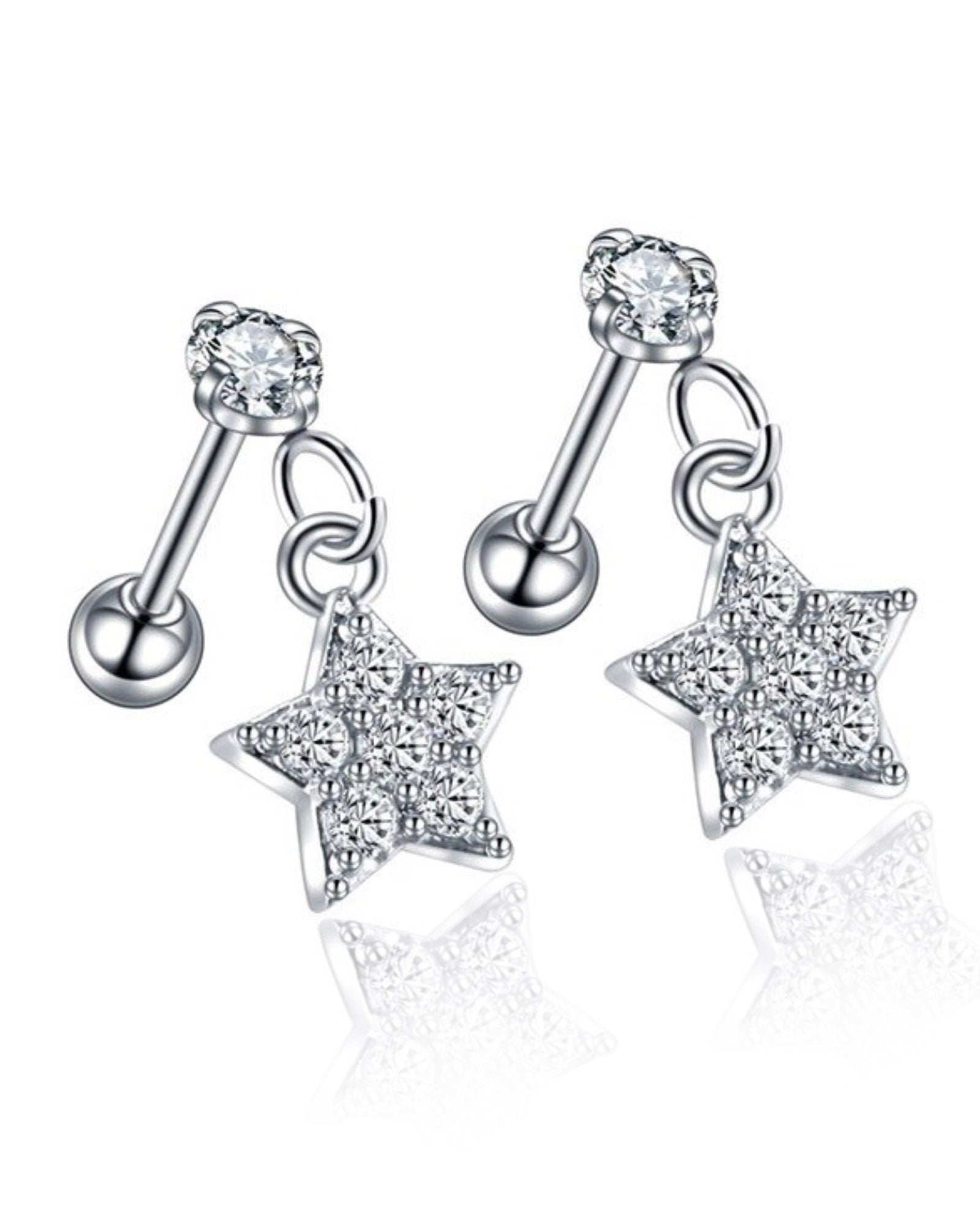 Vega Crystal Star Dangle Ear Piercing Earring Stud Set