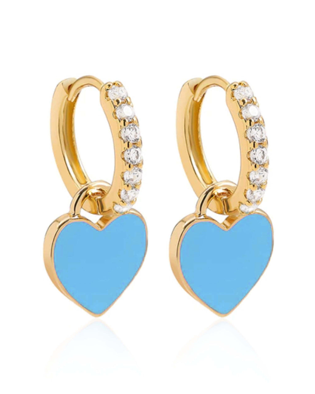 Sweetheart Enamel Heart Charm Drop Crystal Pave Eternity Hoop Huggie Earrings
