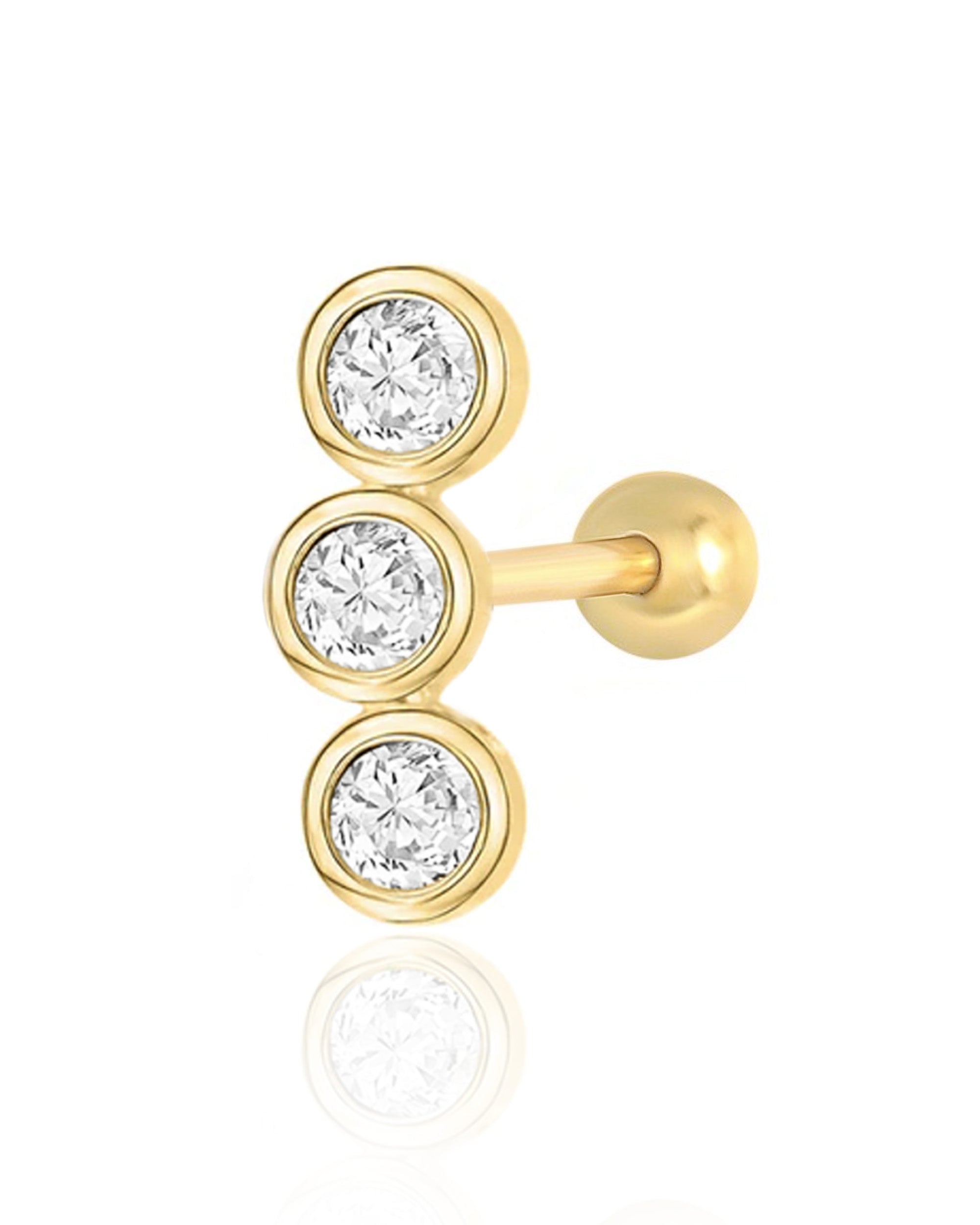 Iconic Triple Crystal Bezel Cluster Ear Piercing Stud