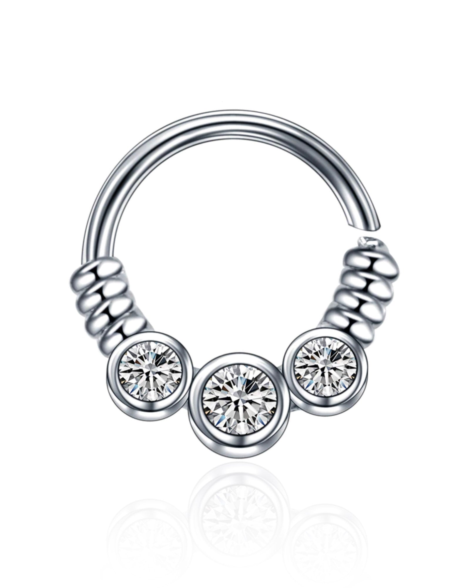 Nomi Trinity Crystal Bezel Earring Ear Piercing Ring Hoop