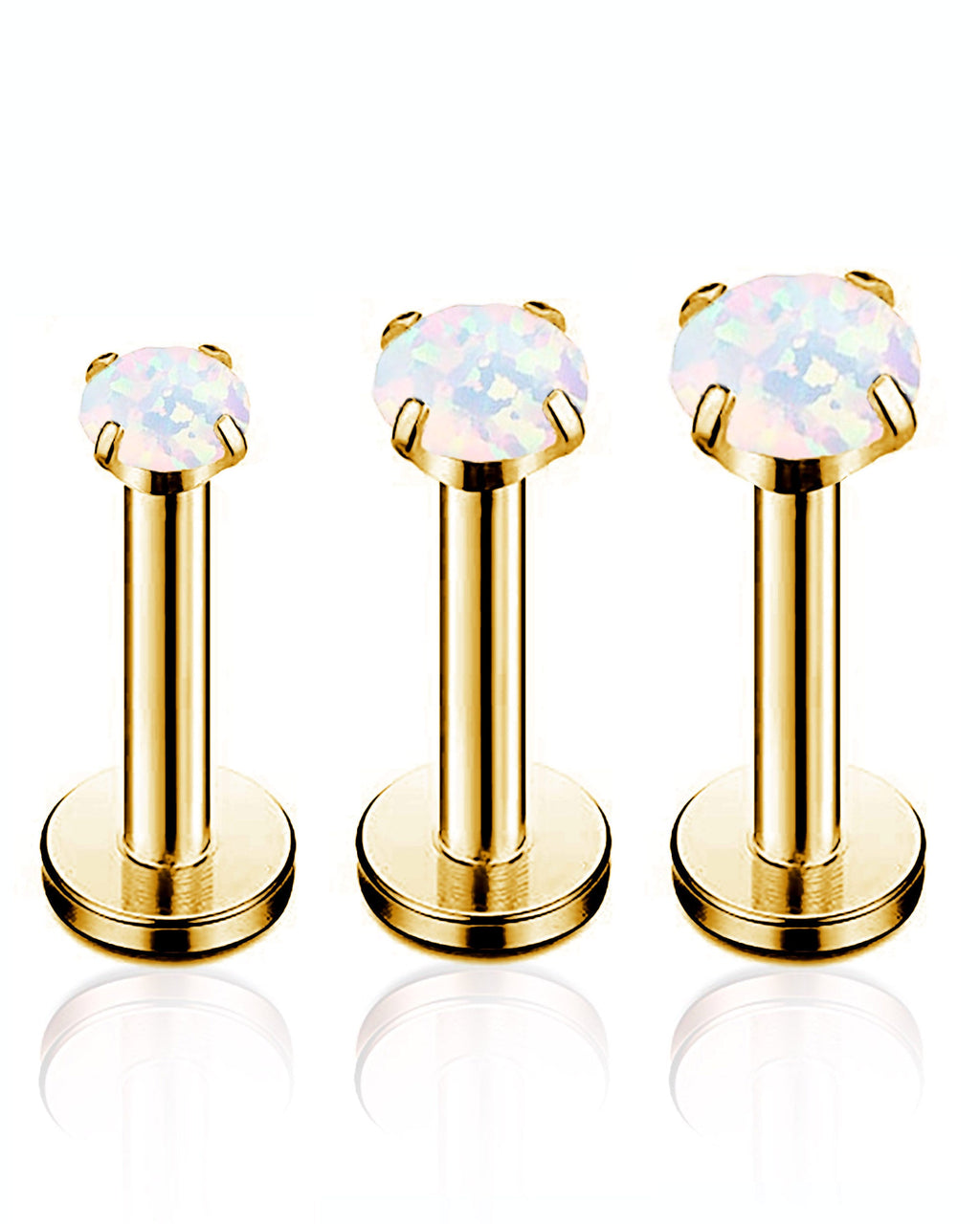 Aura Opal Sparkle Threaded Prong Ear Piercing Earring Stud Set