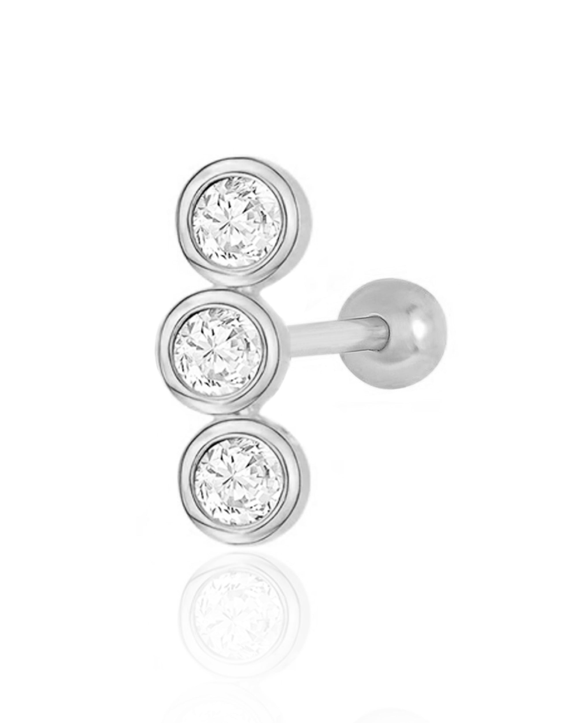 Iconic Triple Crystal Bezel Cluster Ear Piercing Stud