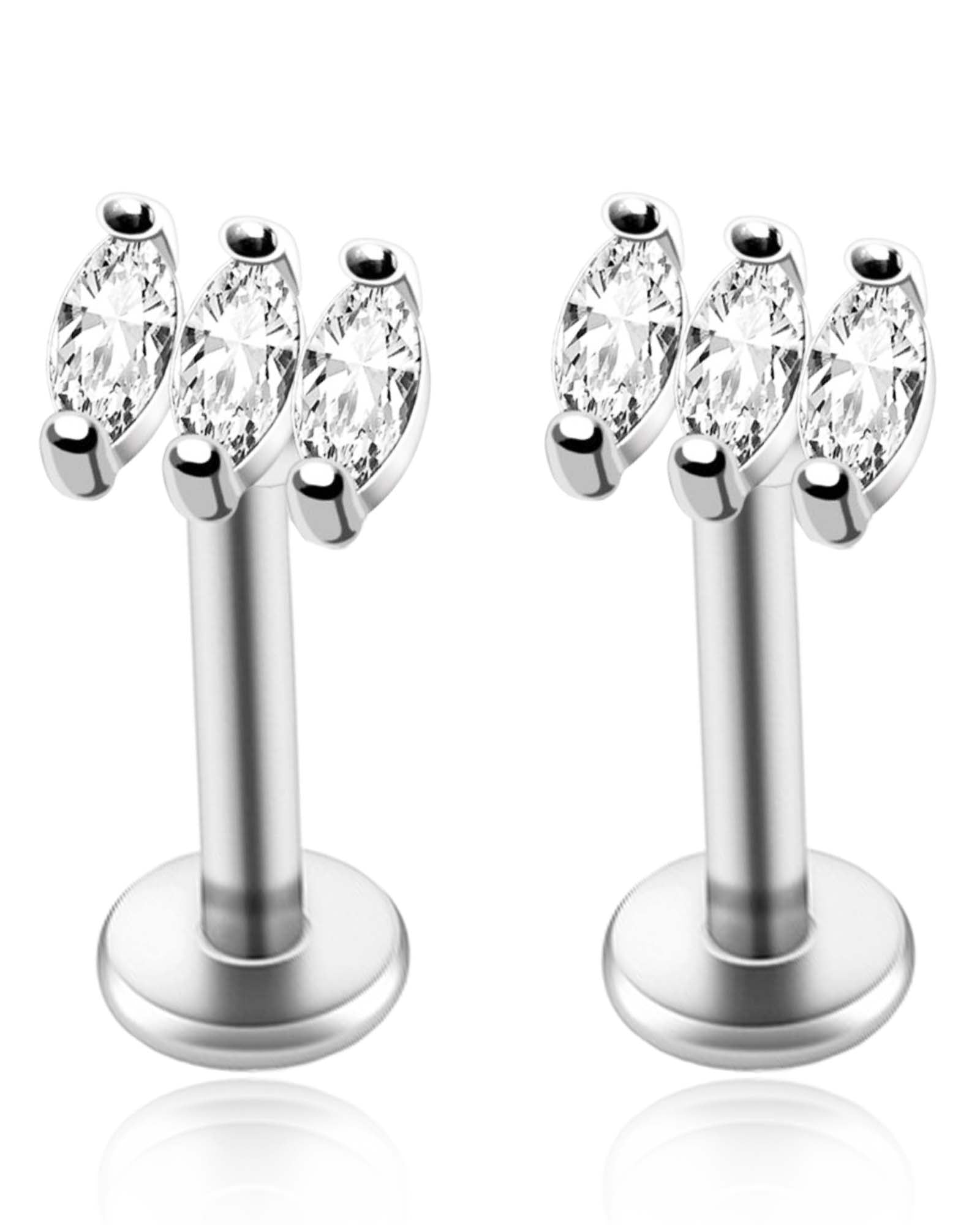 Trois Triple Crystal Marquise Ear Piercing Earring Stud Set