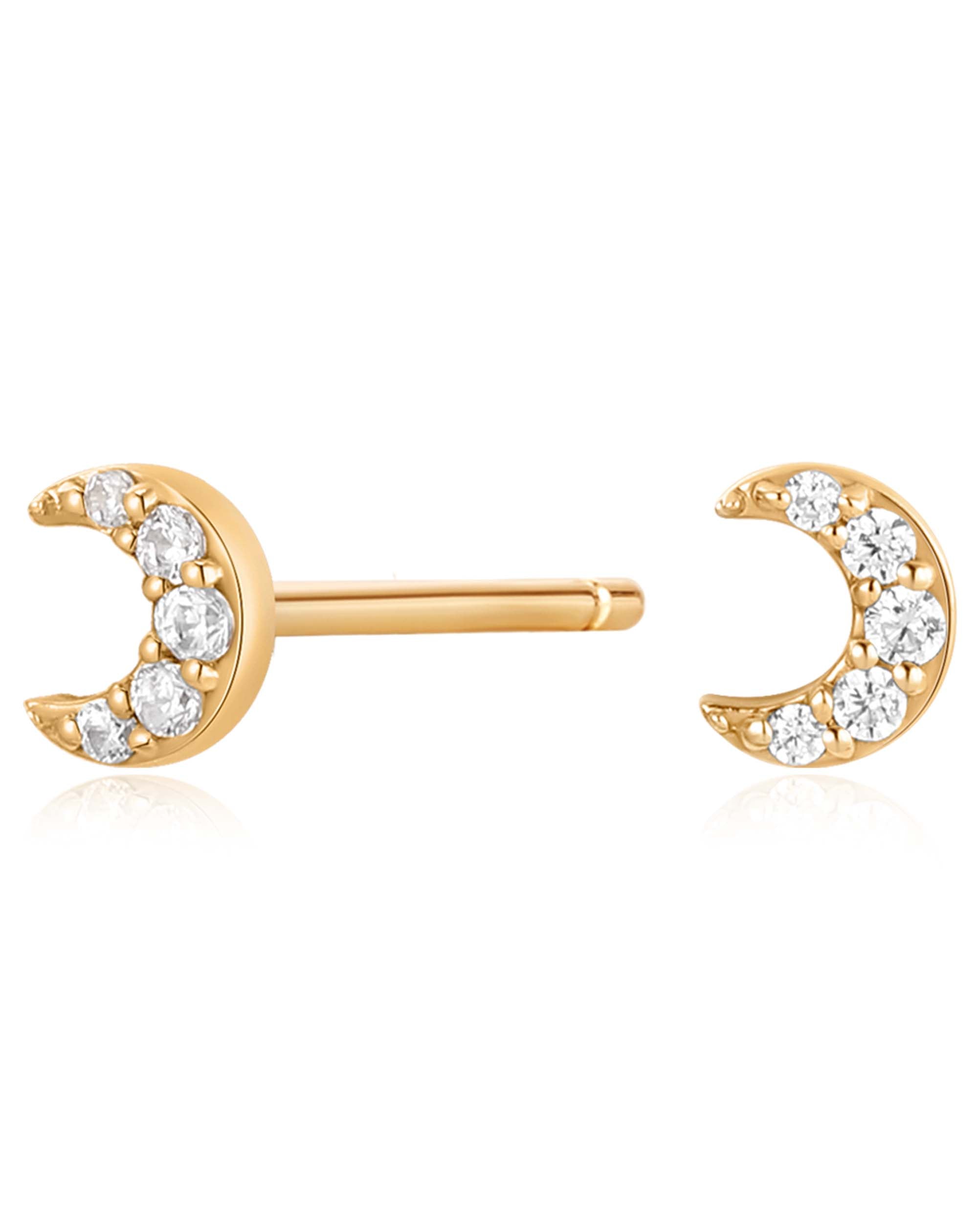 Twilight Crescent Moon 14K Gold Stud Earrings